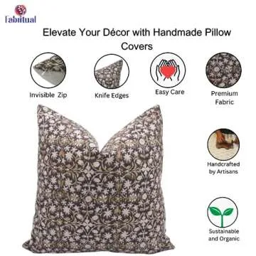 Fabritual Handmade Block Print Thick Linen 20X20 Inches Throw Vintage Pillowcase Cushion Cover with Zipper for Sofa, Couch and Bed, Outdoor, Fall Decoration, Boho Home Décor, Mahalaxmi, Choco Brown