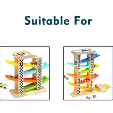 TOP BRIGHT Wooden Car Ramp Toy with 12 Colorful Cars