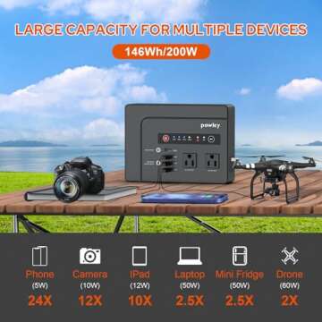 Powkey Solar Generator with Panel,200W Portable Power Station with Solar Panel 40W, 110V Pure Sine W...