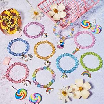 Hicarer 9 Pcs Unicorn Girls Bracelets for Toddler Rainbow Bracelets Princess Colorful Cute Beaded Jewelry for Valentine's Day Easter Gift Goodie Bag Stuffers Birthday Party Favors(Crystal Style)