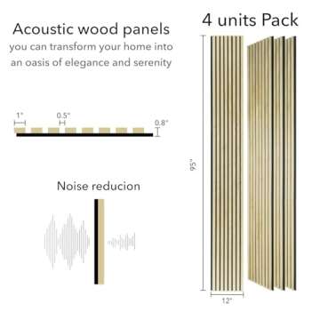 ZETY Oak Acoustic Wood Panels - 4PK - Elegant Soundproof Wall Decor - 94.49" x 12"