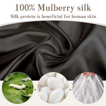 SECZIPE 100% Mulberry Silk Sleep Mask Eye Mask for Women Man with Adjustable Band, for Side Sleeper Blackout Sleep Mask for Travel Rest and Office Large Size (Black)