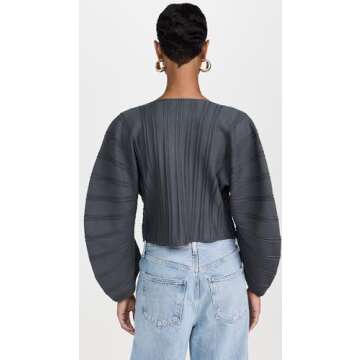 AMUR Women's Pebble Pleated Cardigan, Charcoal Cloud