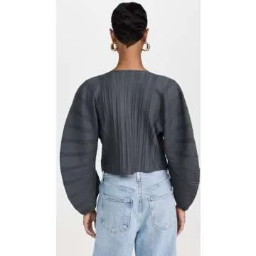 AMUR Women's Pebble Pleated Cardigan, Charcoal Cloud