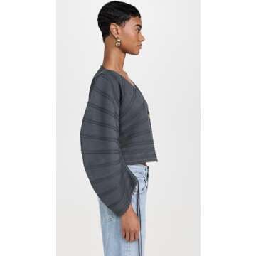 AMUR Women's Pebble Pleated Cardigan, Charcoal Cloud