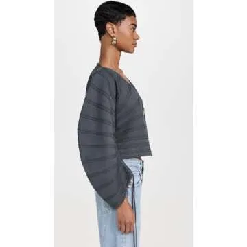 AMUR Women's Pebble Pleated Cardigan, Charcoal Cloud