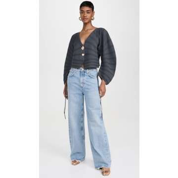 AMUR Women's Pebble Pleated Cardigan, Charcoal Cloud