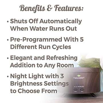 Plant Therapy AromaFuse Aromatherapy Essential Oil Diffuser 380 mL, Wood-Grain - Premium, Quiet, Atomizing Humidifier, 5 Timer Settings, 3 Dimmable LED Night Light Settings, Auto Shut Off