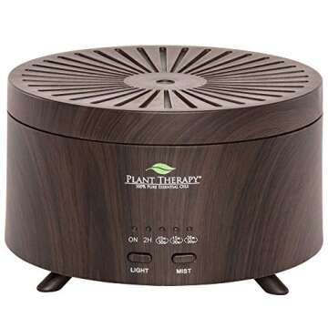 Plant Therapy AromaFuse Aromatherapy Essential Oil Diffuser 380 mL, Wood-Grain - Premium, Quiet, Atomizing Humidifier, 5 Timer Settings, 3 Dimmable LED Night Light Settings, Auto Shut Off