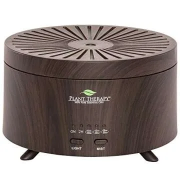 Plant Therapy AromaFuse Aromatherapy Essential Oil Diffuser 380 mL, Wood-Grain - Premium, Quiet, Atomizing Humidifier, 5 Timer Settings, 3 Dimmable LED Night Light Settings, Auto Shut Off
