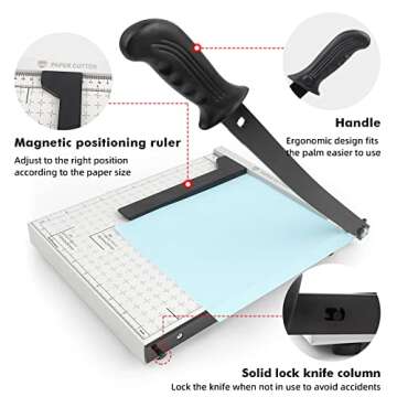 Guillotine Paper Cutter, 12 Inch Heavy Duty Guillotine, 12 Sheet Capacity Stack Paper Trimmer with S...