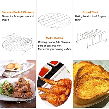 Air Fryer Accessories XL, 8 Inch Set Of 17 For Gowise USA Phillips Ninjia Cosori Cozyna 4.2QT 5.3QT 5.5QT 5.8QT Deep Air Fryer with Recipes Cookbook and 12 Silicone Muffin Cups Universal Accessories