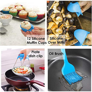 Air Fryer Accessories XL, 8 Inch Set Of 17 For Gowise USA Phillips Ninjia Cosori Cozyna 4.2QT 5.3QT 5.5QT 5.8QT Deep Air Fryer with Recipes Cookbook and 12 Silicone Muffin Cups Universal Accessories