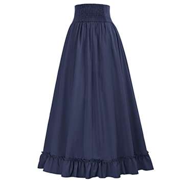 Women's Renaissance Long Maxi Skirt Button Front Edwardian High Waist Vintage Skirts Navy Blue L