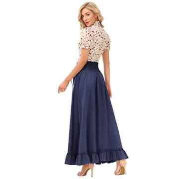 Women's Renaissance Long Maxi Skirt Button Front Edwardian High Waist Vintage Skirts Navy Blue L
