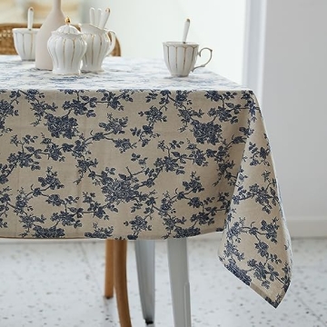 Pastoral Rectangle Tablecloth - 60 x 84 Inch - Linen Fabric Table Cloth - Washable Table Cover with ...