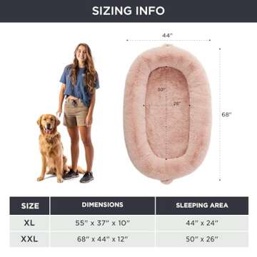 Bedsure Human Dog Bed for People Adults, Calming Human Size Giant Dog Bed Fits Pet Families with Memory Foam Supportive Mat and Storage Pocket, Fluffy Faux Fur Orthopedic Dog BeanBed, Pink