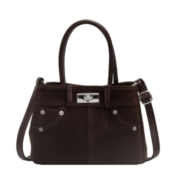 Dicusph Suede Shoulder Bag for Women Retro Suede Tote Bag Handbag Underarm Bag with Detachable Strap...