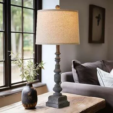 Oneach 27.75" Vintage Farmhouse USB A+C Table Lamps Set of 2 for Living Room Traditional Bedside Lamps for Bedroom Office Mid Century Table Lamp Antique Grey Accent Rustic Lamps for End Table