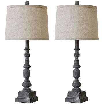 Oneach 27.75" Vintage Farmhouse USB A+C Table Lamps Set of 2 for Living Room Traditional Bedside Lamps for Bedroom Office Mid Century Table Lamp Antique Grey Accent Rustic Lamps for End Table
