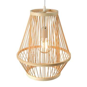 BAYCHEER Retro Single Light Pendant Light Corridor Bamboo Lantern Ceiling Light Pendants Fixture Hanging Lighting with Shape Rattan for Teahouse Dining Room in Beige