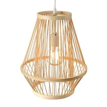 BAYCHEER Retro Single Light Pendant Light Corridor Bamboo Lantern Ceiling Light Pendants Fixture Hanging Lighting with Shape Rattan for Teahouse Dining Room in Beige