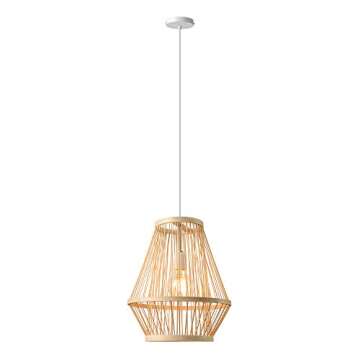 BAYCHEER Retro Single Light Pendant Light Corridor Bamboo Lantern Ceiling Light Pendants Fixture Hanging Lighting with Shape Rattan for Teahouse Dining Room in Beige