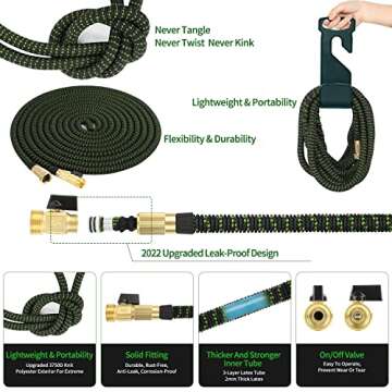 Durable 100 ft Expandable Garden Hose with Brass Fittings and Nozzles