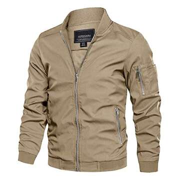 CRYSULLY Men’s Casual Jackets Sport Varsity Lightweight Bomber Jacket Coat Khaki