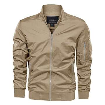 CRYSULLY Men’s Casual Jackets Sport Varsity Lightweight Bomber Jacket Coat Khaki