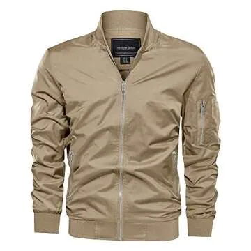 CRYSULLY Men’s Casual Jackets Sport Varsity Lightweight Bomber Jacket Coat Khaki