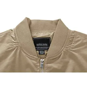 CRYSULLY Men’s Casual Jackets Sport Varsity Lightweight Bomber Jacket Coat Khaki