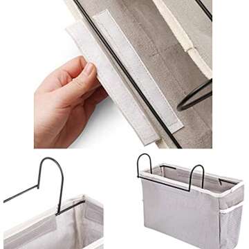 KonHaovF 2Pack Bedside Organizer Caddy Hanging with Hook, Bed Storage Pocket for Dorm Kids Room Top Bunk Bed Loft Bed, Bedside Storage for Phone Remote Control Laptop Books (White)