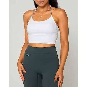 Danysu Backless Longline Sports Bras for Women Halter Bra Strappy Sexy Padded Workout Crop Top Princess White S