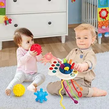 Montessori Pull String Toys for Babies 0-6 6-12 Months Baby Sensory Toys Balls Toddler Travel Infant Toys 9 10 12-18 Month Teethers Developmental Fine Motor Skills Toys for 1 2 Year Old First Gift