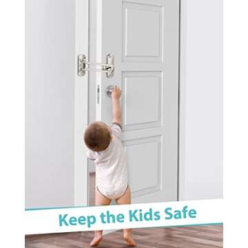 Door Lock Latch for Home Security - Swing Bar Door Guard for Front and Inside Door, Safety Childproof Reinforcement Door Stopper for Kids Home Hotel Apartment, Thicken Aluminium Alloy Satin Nickel (1)