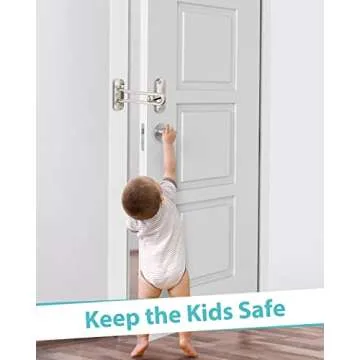 Door Lock Latch for Home Security - Swing Bar Door Guard for Front and Inside Door, Safety Childproof Reinforcement Door Stopper for Kids Home Hotel Apartment, Thicken Aluminium Alloy Satin Nickel (1)