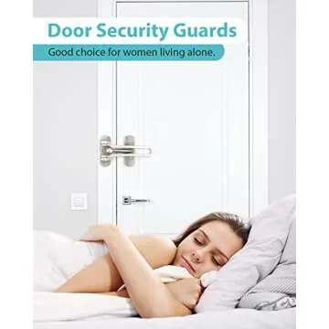 Door Lock Latch for Home Security - Swing Bar Door Guard for Front and Inside Door, Safety Childproof Reinforcement Door Stopper for Kids Home Hotel Apartment, Thicken Aluminium Alloy Satin Nickel (1)