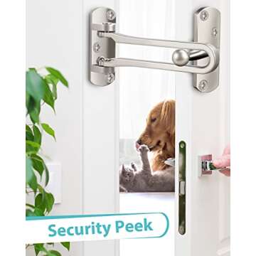 Door Lock Latch for Home Security - Swing Bar Door Guard for Front and Inside Door, Safety Childproof Reinforcement Door Stopper for Kids Home Hotel Apartment, Thicken Aluminium Alloy Satin Nickel (1)
