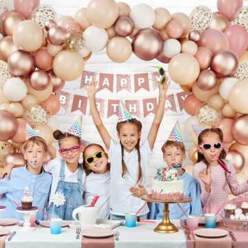 RUBFAC Blush Pink Balloons Garland Arch Kit, Dusty Pink Peach Colored Rose Gold White Balloons Confetti Latex Balloons for Party Birthday Girls Baby Shower Decorations