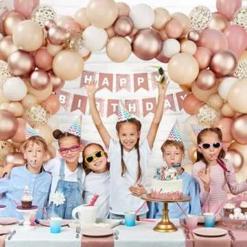 RUBFAC Blush Pink Balloons Garland Arch Kit, Dusty Pink Peach Colored Rose Gold White Balloons Confetti Latex Balloons for Party Birthday Girls Baby Shower Decorations