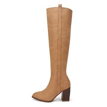 Ermonn Womens Faux Suede Knee High Side Zipper Chunky Heel Stretch Winter Boots