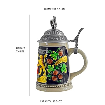 Elegant 0.5L Beer Stein with Metal Lid for Oktoberfest