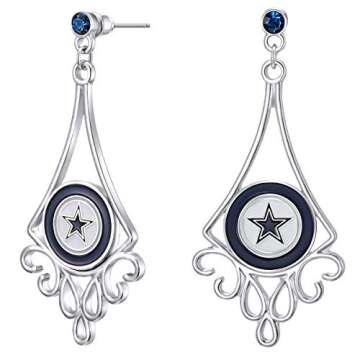 Pro Specialties Group NFL Dallas Cowboys Diamond Floral Post Earrings, Silver, 1 x 2 1/4