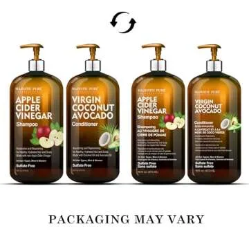MAJESTIC PURE Apple Cider Vinegar Shampoo and Avocado Coconut Conditioner Set - Restores Shine & Reduces Itchy Scalp, Dandruff & Frizz - Sulfate Free, for All Hair Types, Men and Women - 2 x 16 fl oz