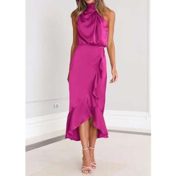 KIRUNDO Womens Satin Midi Dress for Weddings and Parties