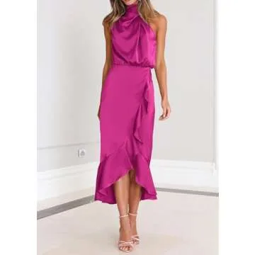 KIRUNDO Womens Satin Midi Dress for Weddings and Parties