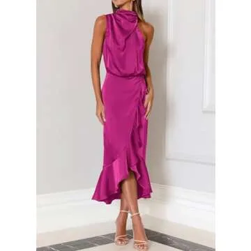 KIRUNDO Womens Satin Midi Dress for Weddings and Parties