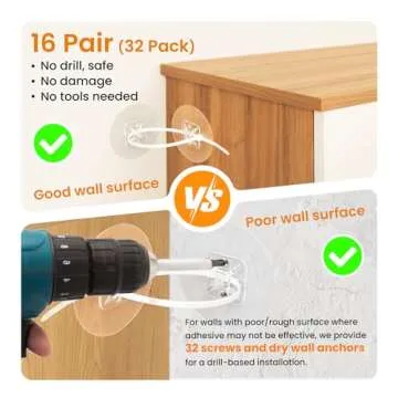 Furniture Anchors, 32 Pack Upgraded Anti-Tip furniture Anchors for Baby Proofing,Adhesive Wall Anchors No Drill with Adjustable Straps Securing up to 186lbs Bookcase Cabinet for Child Proofing