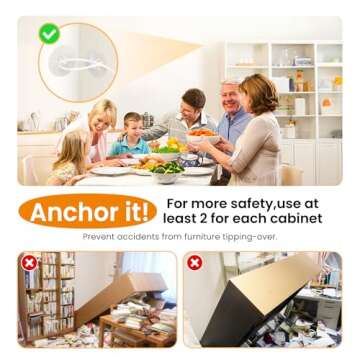 Furniture Anchors, 32 Pack Upgraded Anti-Tip furniture Anchors for Baby Proofing,Adhesive Wall Anchors No Drill with Adjustable Straps Securing up to 186lbs Bookcase Cabinet for Child Proofing